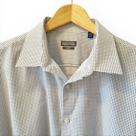 ☆ Mens Kenneth Cole Reaction Long Sleeve Button Up Dress Shirt Size 17.5 Blk/Wht - Picture 4 of 11